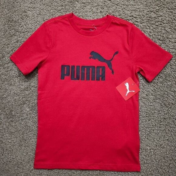 Puma Red Short Sleeve Logo Boys T-shirt -Q - Picture 1 of 3